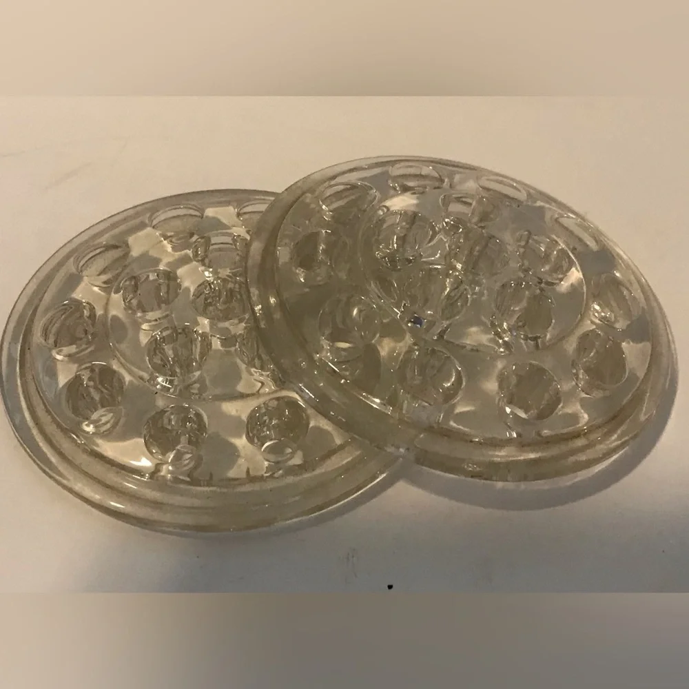 Single Vintage Clear Glass Flower Frog 16 Hole 5” Around